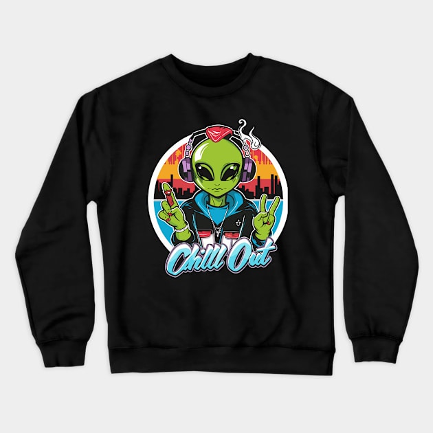 Cosmic Beats: Hip Hop Alien Crewneck Sweatshirt by diegotorres